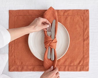 Tovagliette in lino color terracotta (set da 4) – 35,5 x 45,7 cm / Dimensioni personalizzate, ecologiche, tovagliette in lino di alta qualità
