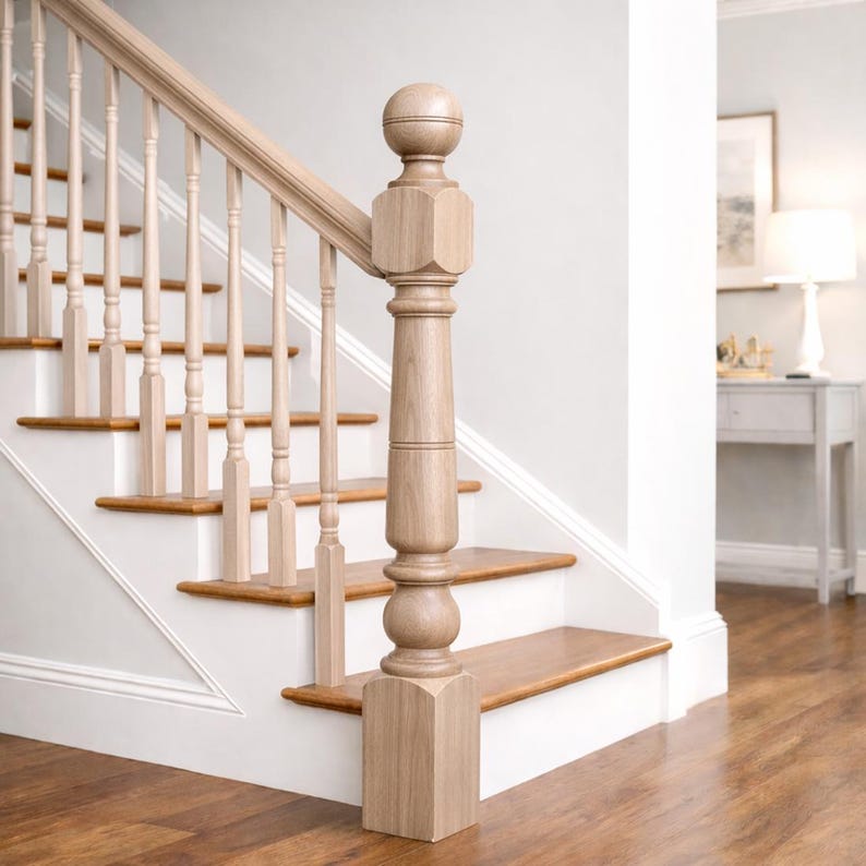 Solid Wooden Turned Newel Post – Traditional Staircase Posts, Custom ...