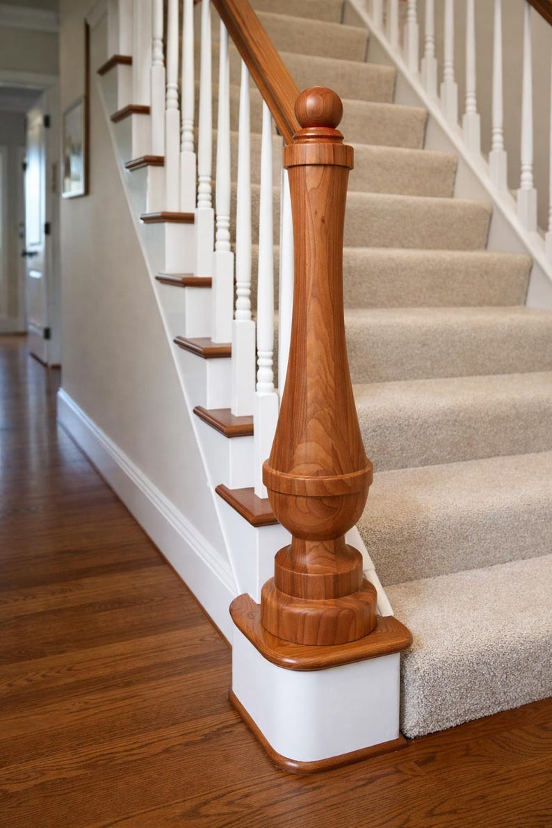 Wooden Newel Post for Custom Stair – Round Turned Staircase Posts - Etsy