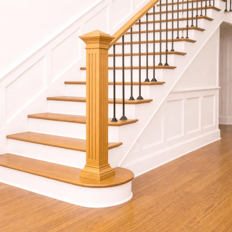 Square Staircase Posts Fluted Staircase Newel Post in Wooden With Square Design and Pyramid ...