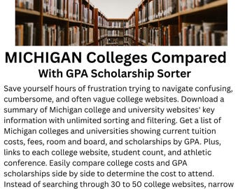 Suchtabelle für dasMichigan College - Studiengebühren, Zimmer, GPA-Stipendien (Digitaler Download)