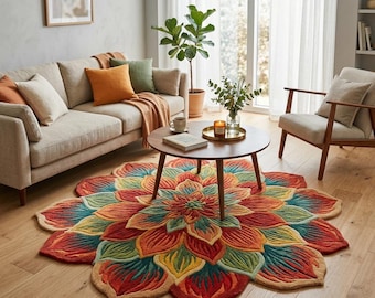 Hand Tufted Large Floral Rug | Colorful Flower Shape Area Rug for Living Room & Bedroom