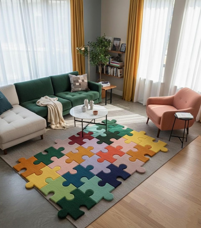 Hand Tufted Puzzle Rug | Colorful Modern Area Rug - Etsy