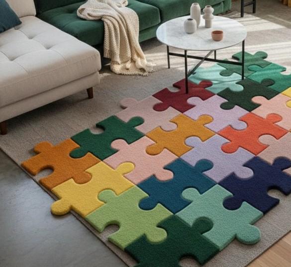 Modern Puzzle Rug Hand Tufted Puzzle Rug | Colorful Modern Area Rug - Etsy