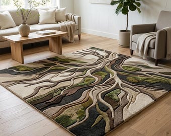 Abstract Tree Roots Area Rug – Nature Inspired Modern Living Room Carpet