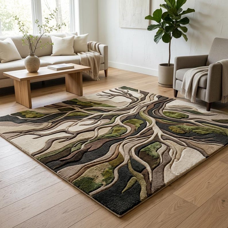 Abstract Tree Roots Area Rug – Nature Inspired Modern Living Room ...
