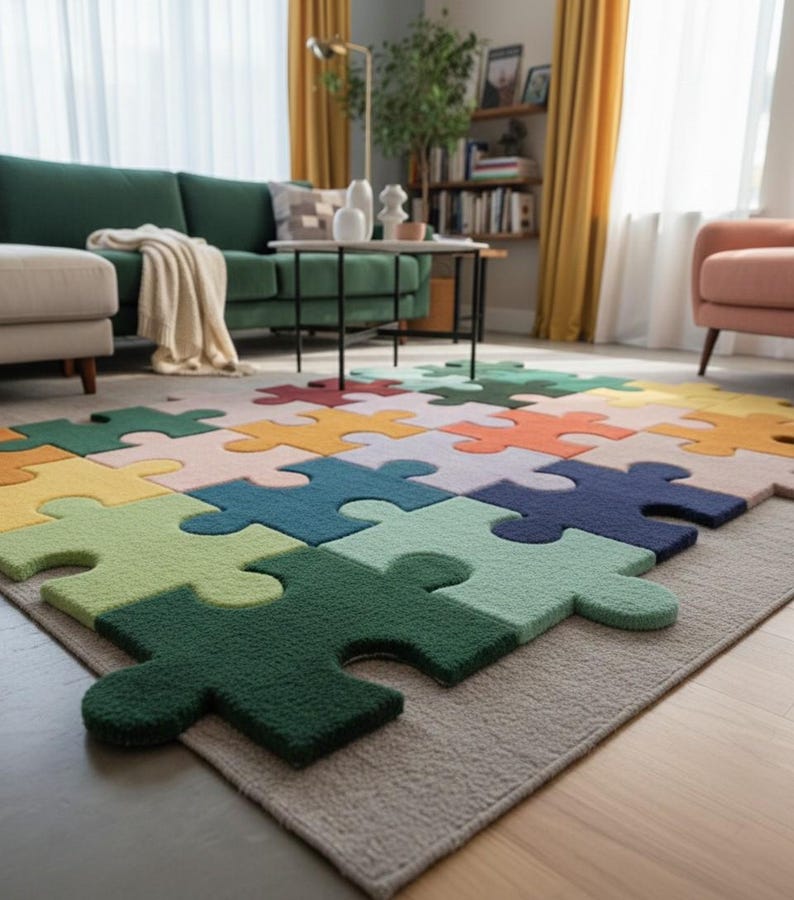 Modern Puzzle Rug Hand Tufted Puzzle Rug | Colorful Modern Area Rug - Etsy