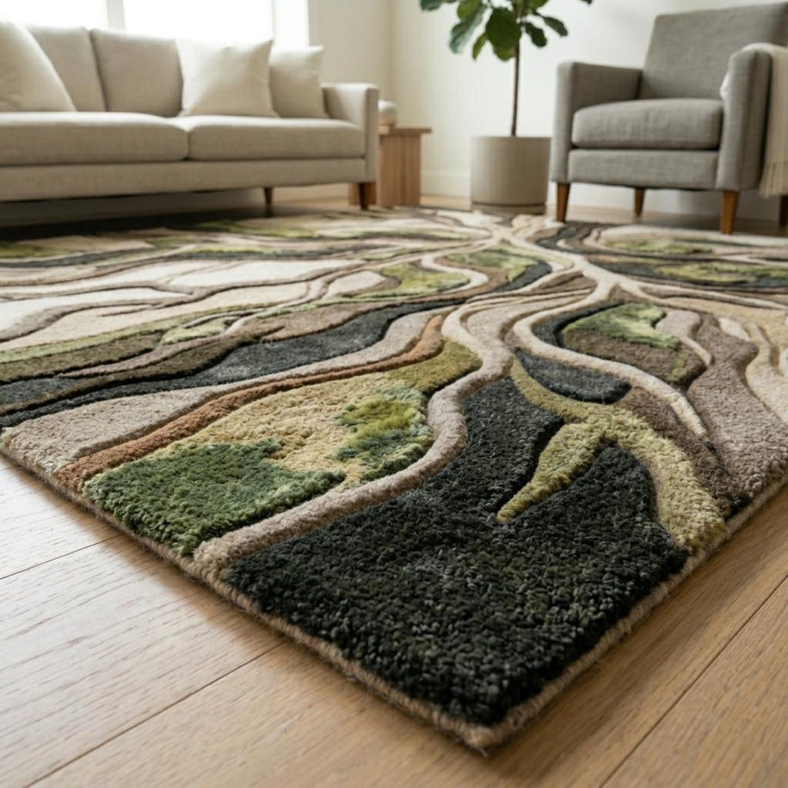 Abstract Tree Roots Area Rug – Nature Inspired Modern Living Room ...