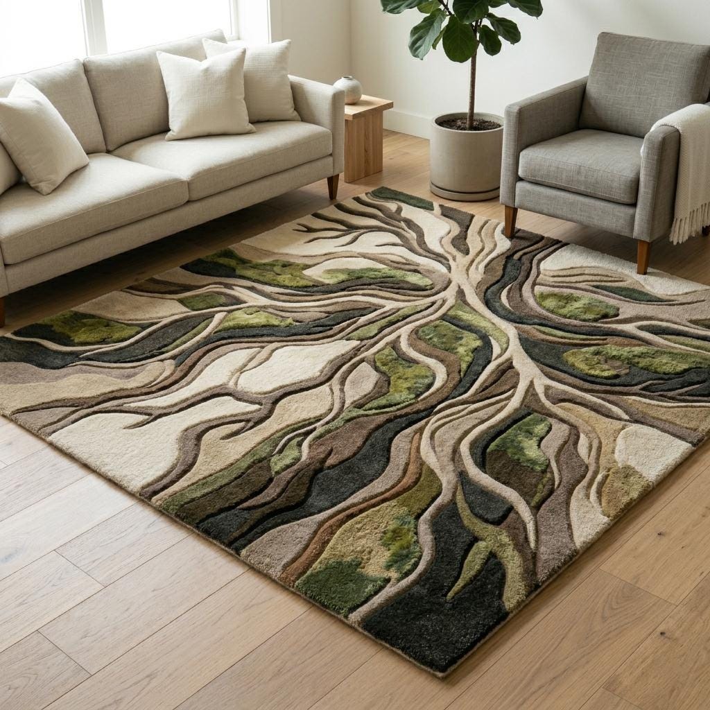 Abstract Tree Roots Area Rug – Nature Inspired Modern Living Room ...