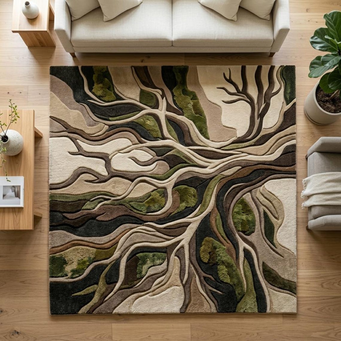 Abstract Tree Roots Area Rug – Nature Inspired Modern Living Room ...