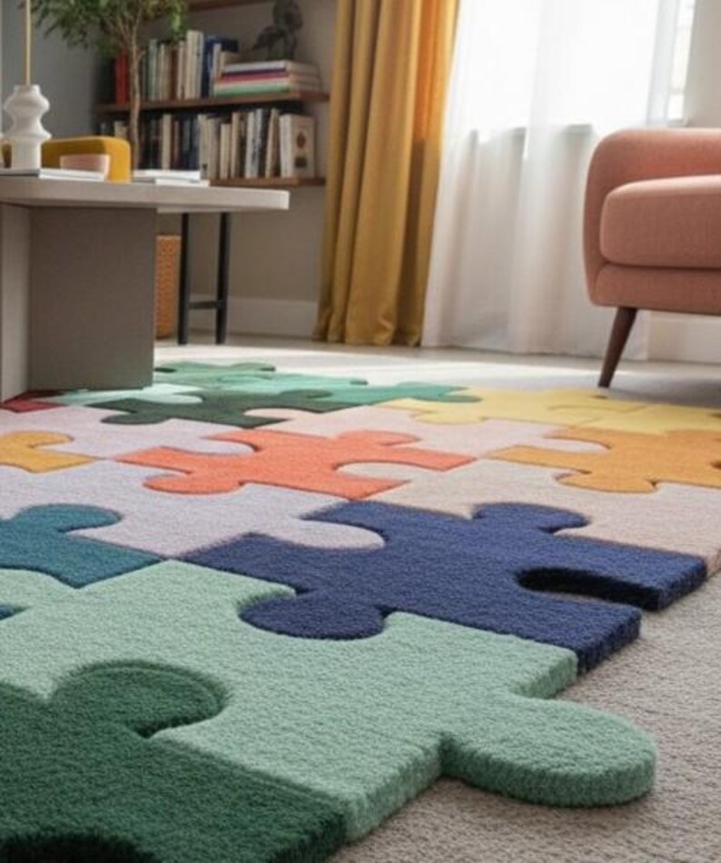 Modern Puzzle Rug Hand Tufted Puzzle Rug | Colorful Modern Area Rug - Etsy