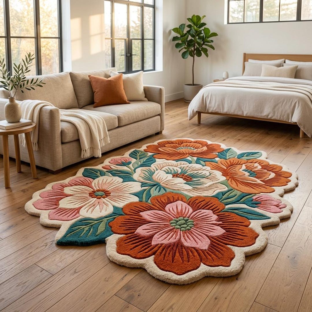 Hand Tufted Floral Rug | Colorful Flower Area Rug for Bedroom & Living ...
