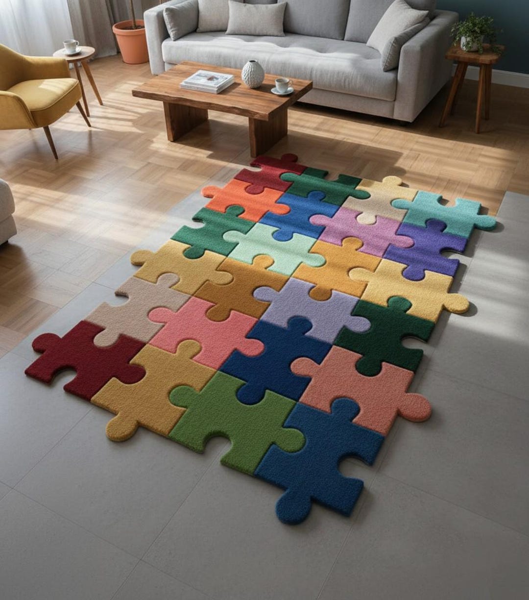 Compuzzle Rug Outline Hand Tufted Wool Puzzle Rug | Colorful Jigsaw Kids Room Carpet - Etsy