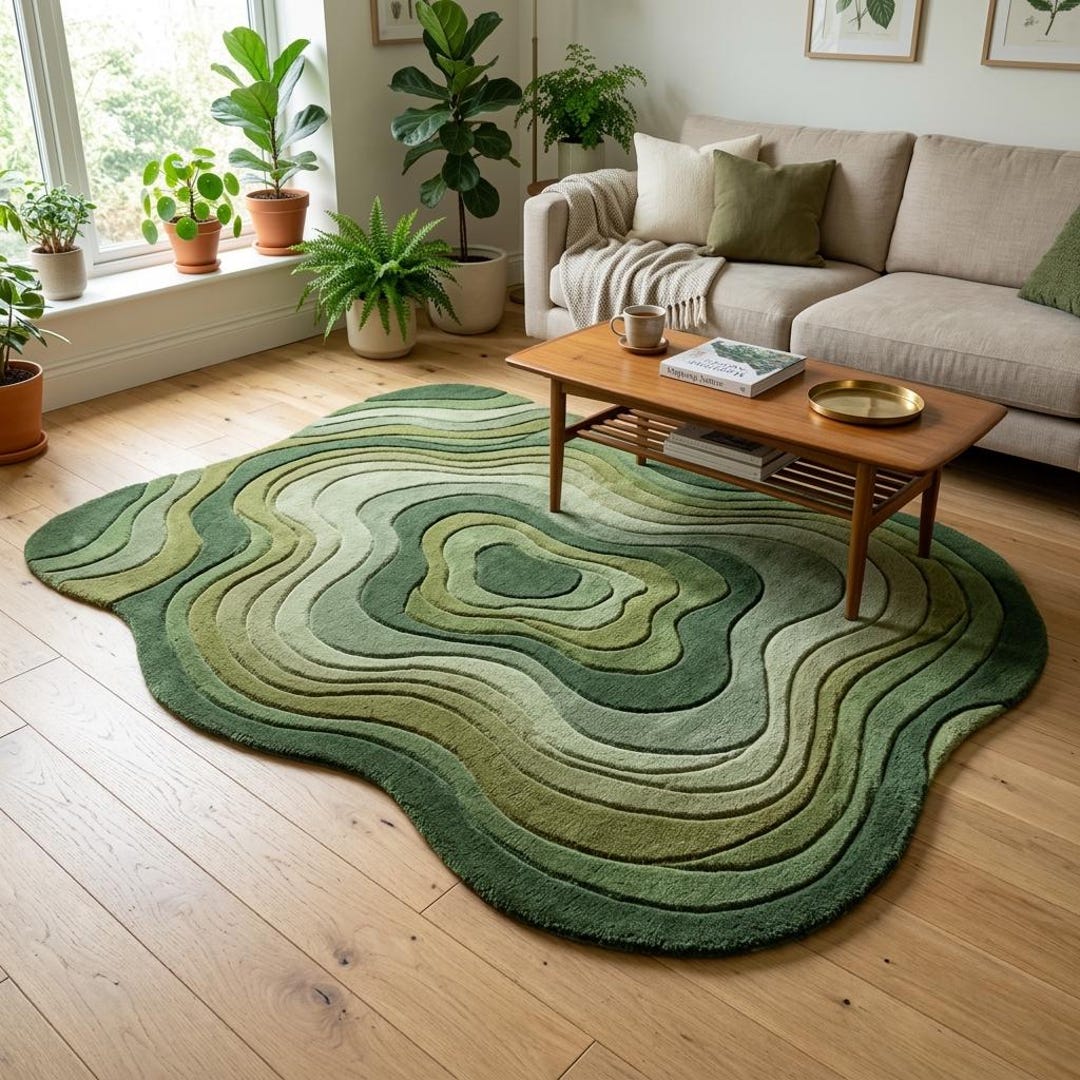 Patterned Green Rug Abstract Design Green Organic Abstract Rug – Hand Tufted Modern Area Rug - Etsy