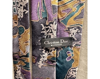 Vintage Christian Dior Monsieur Tie Mens Abstract Print Polyester Made USA 90s