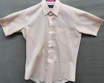 Vintage Botany 500 Shirt Mens Medium Pink Stripe Short Sleeve Dress 70s Retro