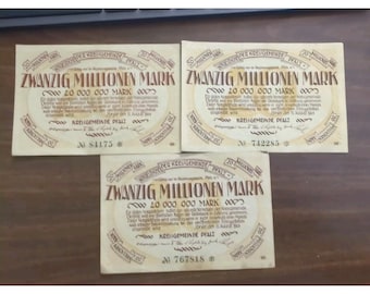 1923 Germany 20 Million Mark Note - Set Of 3