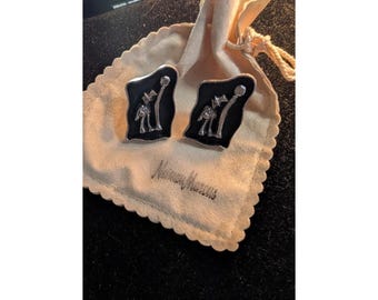 Vintage 50's Swank Cufflinks Black Drunkard Lamp Post Cuff Links Lg Silver Tone