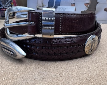 ONYX by Brighton 1998 Belt Brown Leather Golfer Conchos Men's Size 32 11507