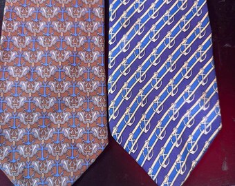 Hermes sidenslipsar, parti med 2 herr, tillverkade i Frankrike, marin, seglare, båtankare