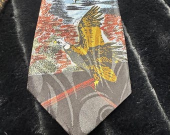 Vintage Belford Neckwear Tie Mens Silk Bald Eagle Outdoors 50s 60s