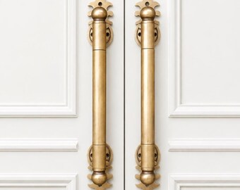Tirador de latón para puerta principal de 34 cm (13,4 pulgadas) – Par de tiradores de latón antiguo – Herrajes para puerta de entrada