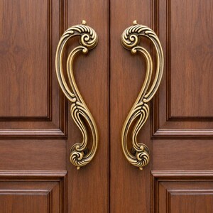 Antique Brass Door Handle Pair – 45cm Curved Entry Door Pulls (17.7 Inches)