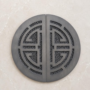 Blackened Brass Door Handle Pair – Chinese Longevity Symbol, 20cm