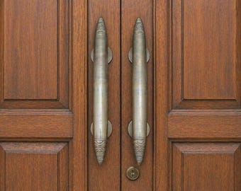 Tirador de puerta de latón antiguo de 27,5 cm (10,83 pulgadas) – Tirador vintage de latón macizo para puertas de entrada y puertas dobles.