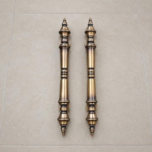 Solid Brass Door Handle Pull, Antique Finish, Long Vintage Entry Handle