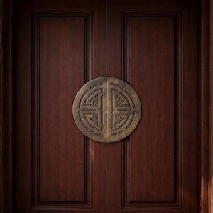 Blackened Brass Door Handle Pair – Chinese Longevity Symbol, 20cm