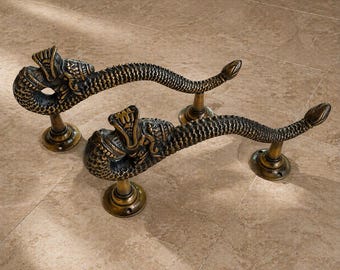 Solid Brass Dragon Door Handle Pair – Antique Style Serpent Pull (19 cm)