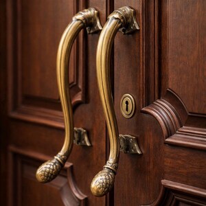 Ornamental Solid Brass Door Handle Set – Antique Style Double Door Pull (Pair)