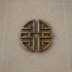 Solid Brass Geometric Door Handle – Chinese Oriental Style Entrance Pull
