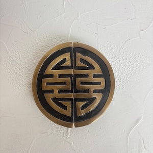 Antique Brass Double Happiness Door Decor – Chinese Cabinet Ornament (11.5cm x 12cm)