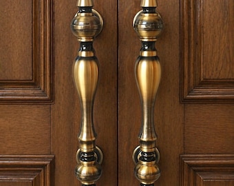 Juego de manillas de puerta de latón antiguo – Manilla larga vintage (32 cm)