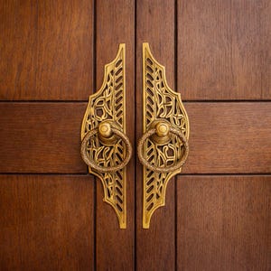 Vintage Antique Brass Door Handle Set Pair – 31cm Length 7cm Width – Elegant Decorative Pull for Doors & Cabinets