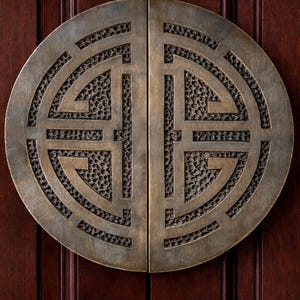 Blackened Brass Door Handle Pair – Chinese Longevity Symbol, 20cm