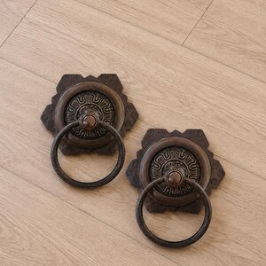 Antique Brass Ring Door Knockers Set, Vintage Rustic Front Door Hardware