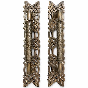 Antique Brass Celtic Knot Door Handle Set – 9.84” Decorative Entry Hardware