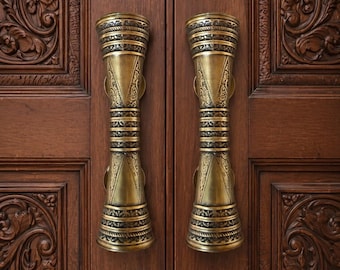 高級真鍮製ドアハンドル、アンティーク仕上げ、20cm（7.87インチ）