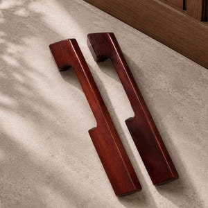Solid Teak Wood Door Pull Handle Pair, Modern Minimalist Long Entry Handle
