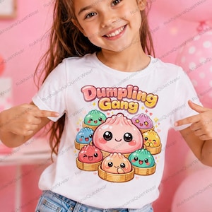 Dumpling Gang PNG, süßes Kawaii Dim Sum Shirt Design, Kinder T-Shirt Sublimation, sofortiger digitaler Download, transparenter Hintergrund
