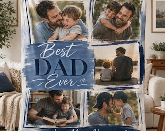 Personalized Father's Day Blanket, Custom Photo Blanket Gifts for Dad, Photo Blanket Collage Picture Daddy Blanket, Best Dad Ever Blanket