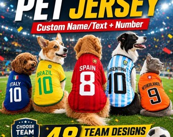 Custom Pet Soccer Jersey, Personalized Dog Cat Football Shirt, Pet Soccer Football Shirt, Custom Country Flag Dog Clothes