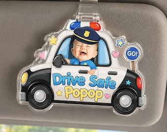 Custom Dad Car Visor Clip With Kids Face, Personalized Fathers Day Gift for Dad, Baby Face Drive Safe Daddy Visors