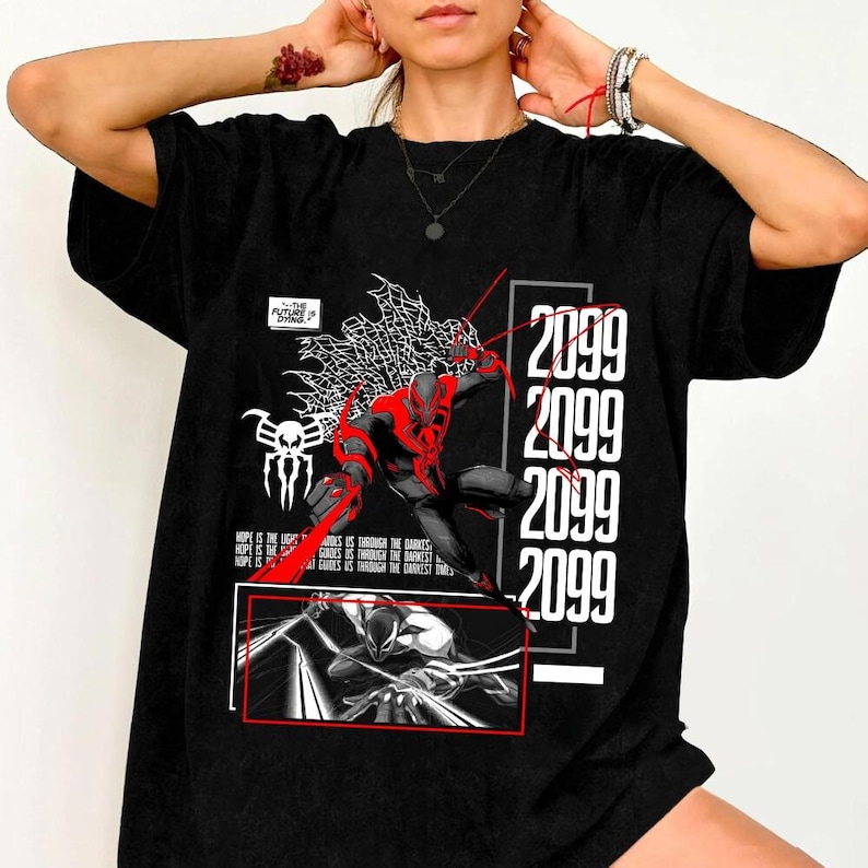 Camiseta Comfort Colors Spider Verse Spiderman 2099, Camiseta Across Spider Verse Spiderman, Camiseta para fans de Spiderman de los cómics, Regalo de Spiderman para él imagen 1