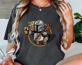 Vintage StarWars The Mandalorian And Grogu T-Shirt, Grogu Bounty Hunter Shirt, 90s Style StarWars Shirt, StarWars Fans Gift Tee