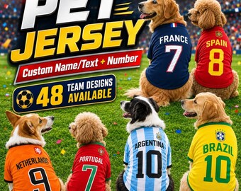Personalized Dog Jersey Shirt, Custom Soccer Pet Clothes, Dog Clothes Custom Name, Pets Soccer Jersy Shirt, WC 2026 Shirt