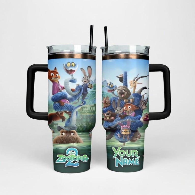 Custom Zootopia 2 Tumbler 40oz, Personalized Zootopia 2 Glow In The Dark 40 oz Cup, Nick Wilde Judy Hopps Cartoon Cup, Cute Animal Movie M image 2